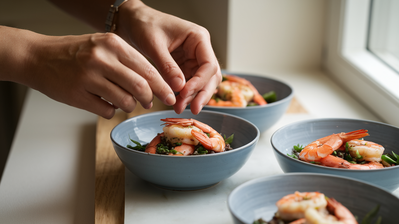Asian Shrimp Piccata Bowls preparation