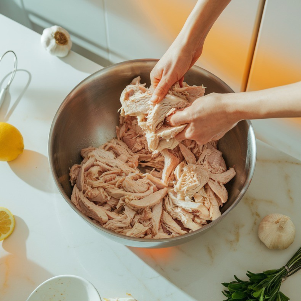 chicken salad croissant sandwich preparing chicken