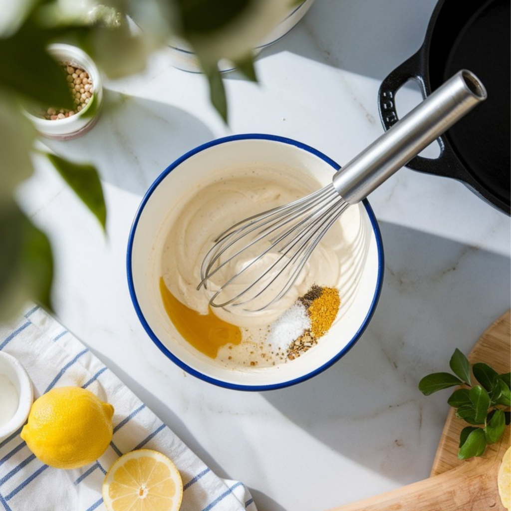 chicken salad croissant sandwich preparing dressing