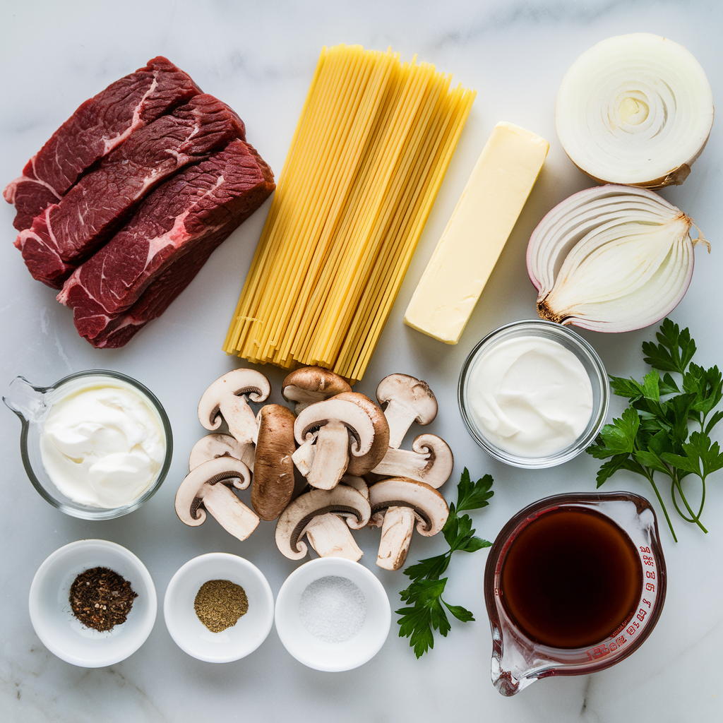 Classic Beef Stroganoff ingredients