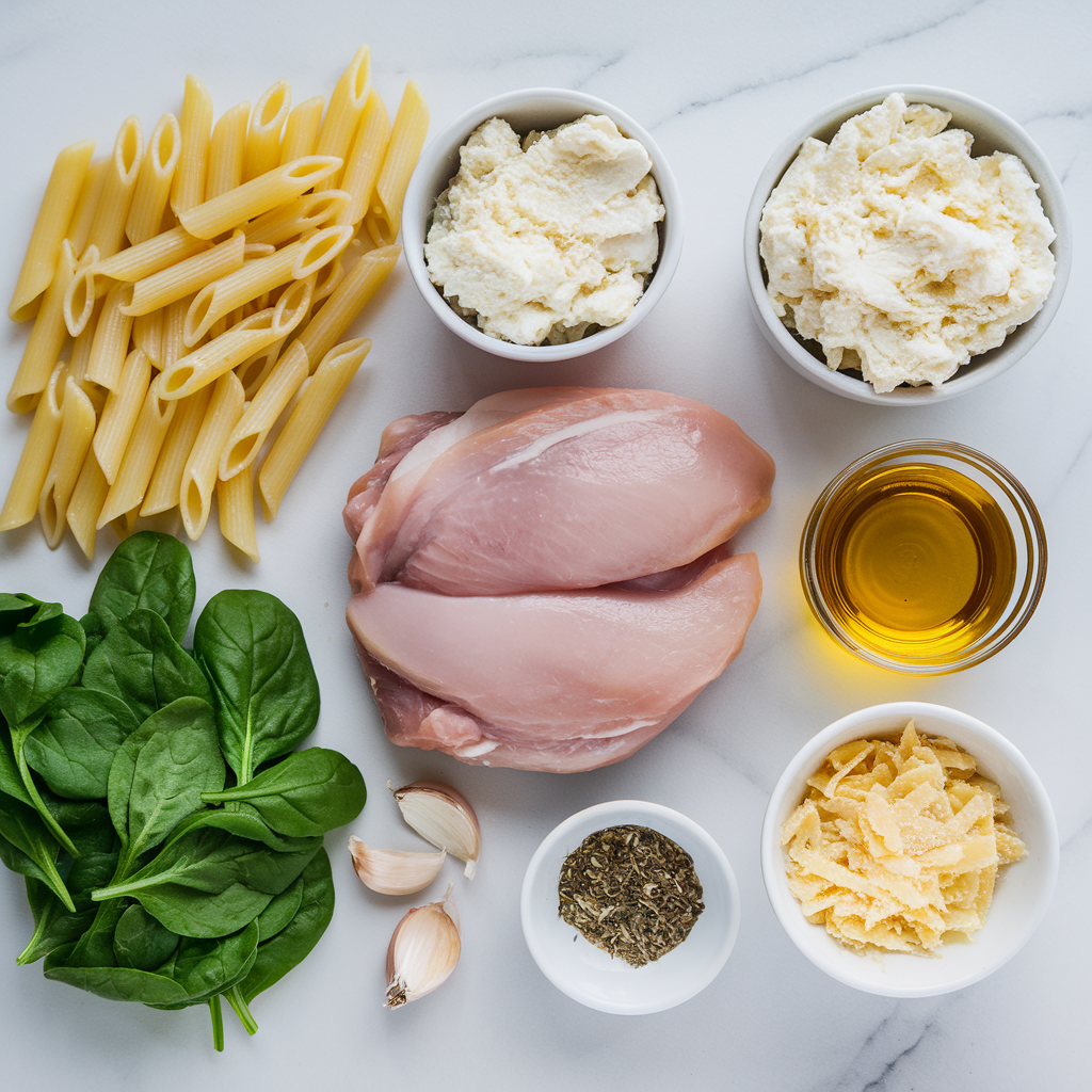 Cottage Cheese Chicken Pasta Spinach ingredients