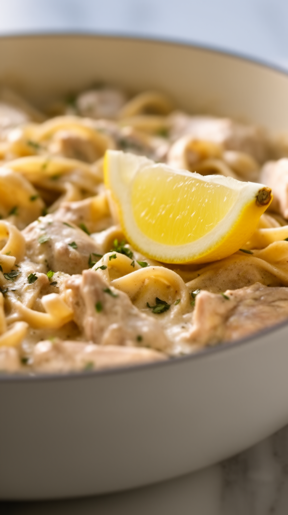 creamy lemon chicken pasta with lemon