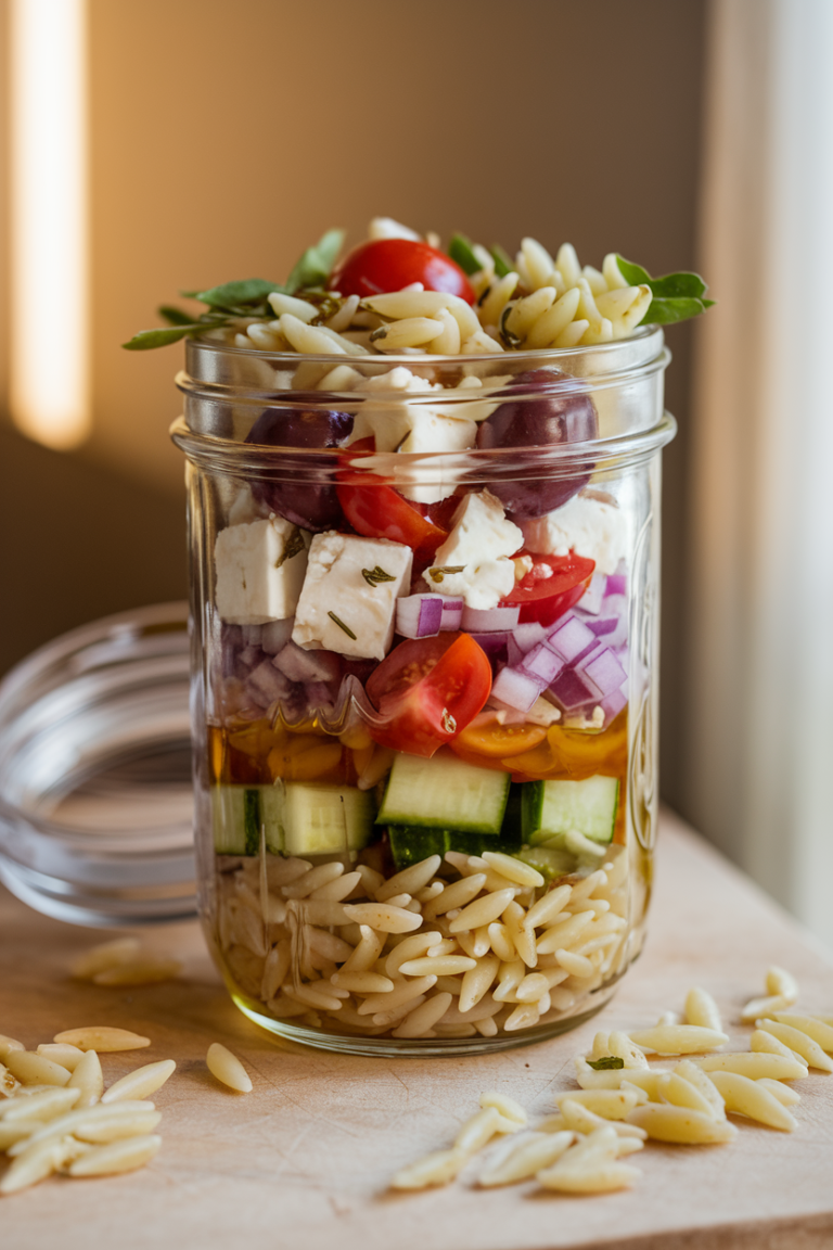 Greek Orzo Mason Jar Salad