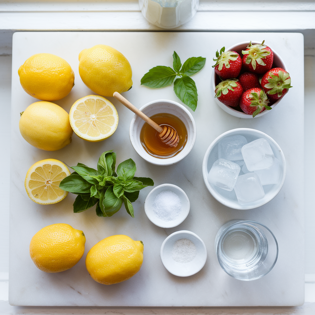 Honey Strawberry Basil Lemonade ingredients