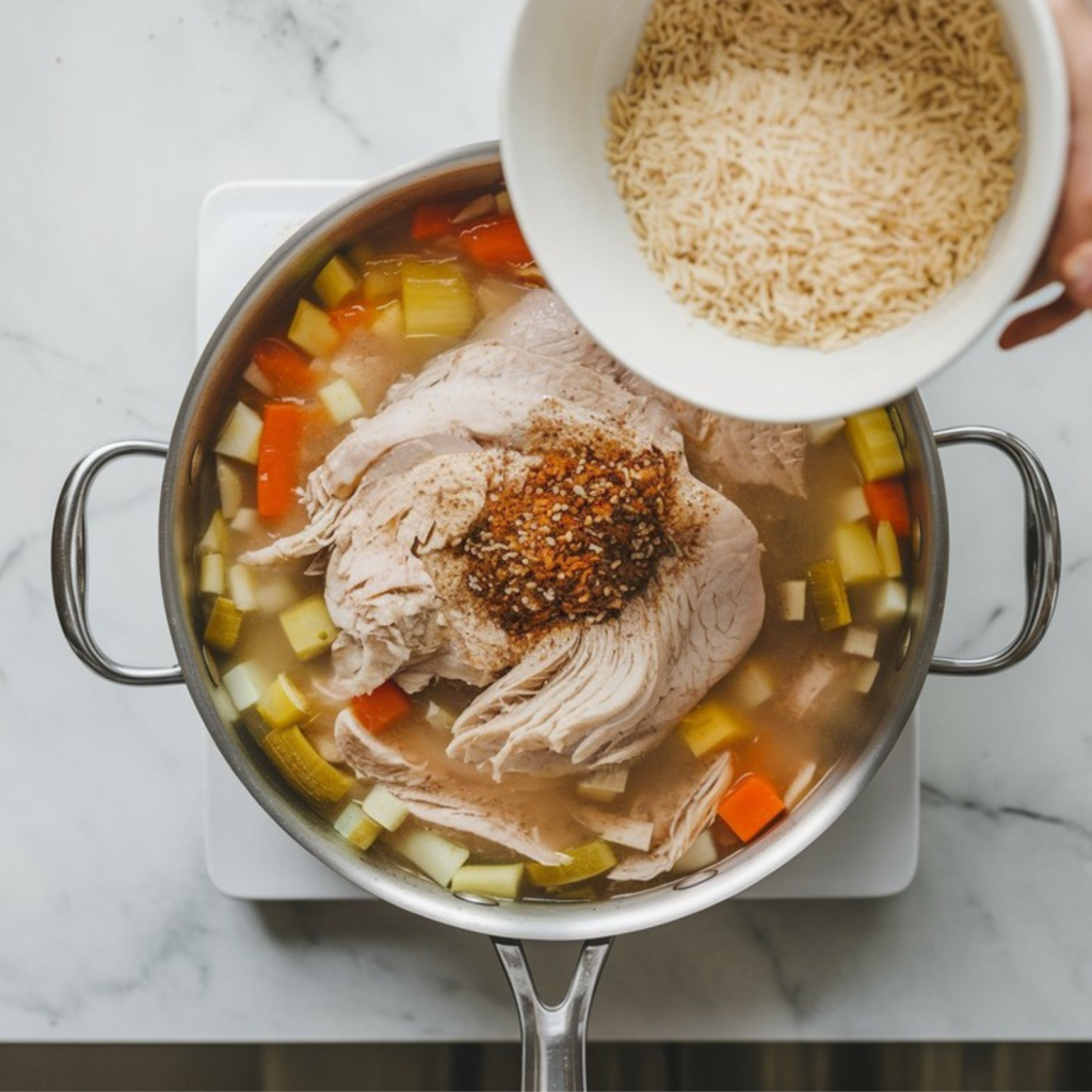 leftover turkey rice soup cooking steps