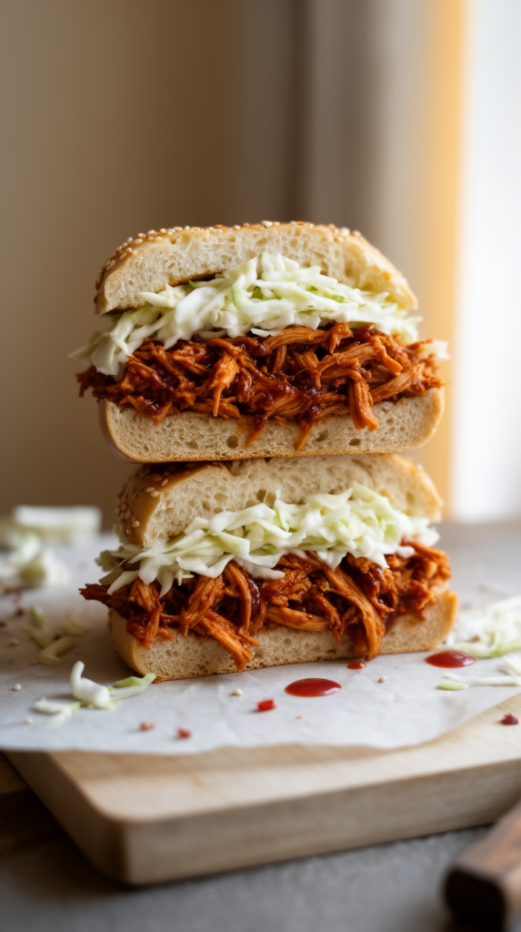 smoky bbq chicken coleslaw sandwich