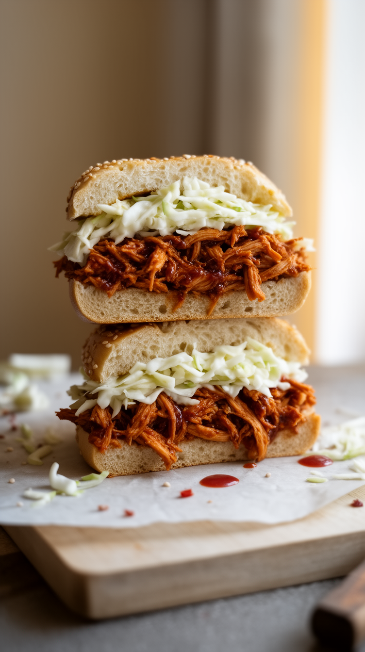 smoky bbq chicken coleslaw sandwich