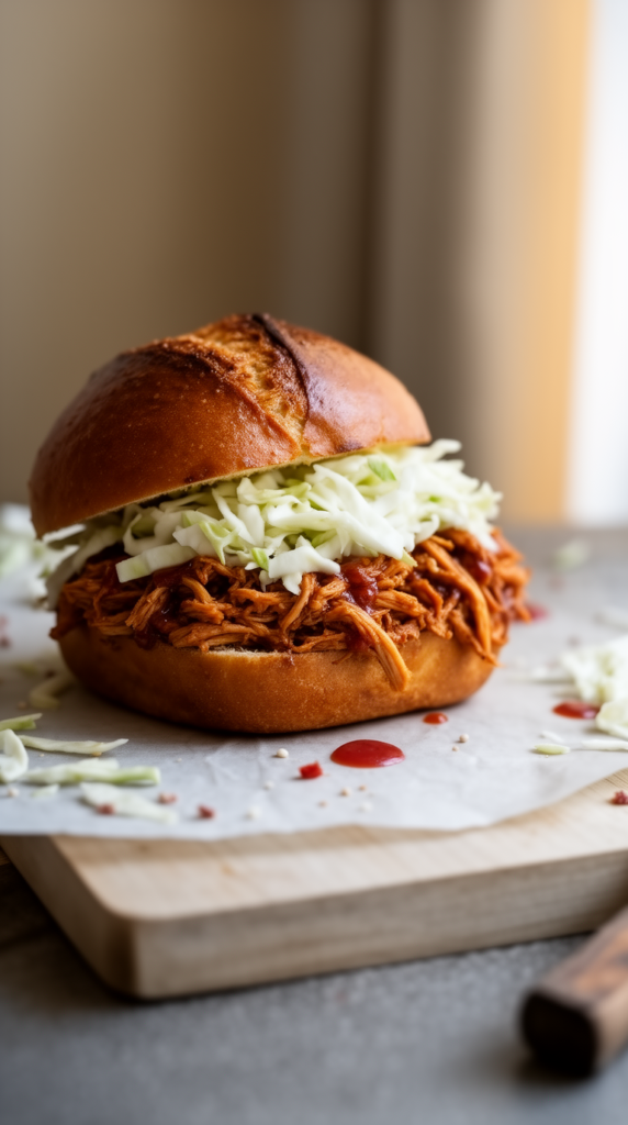 smoky bbq chicken coleslaw sandwich