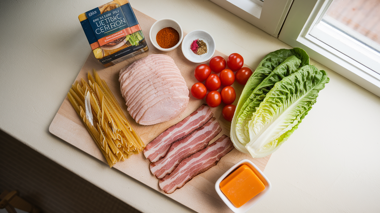 Sunday Afternoon Turkey Club Pasta Salad ingredients