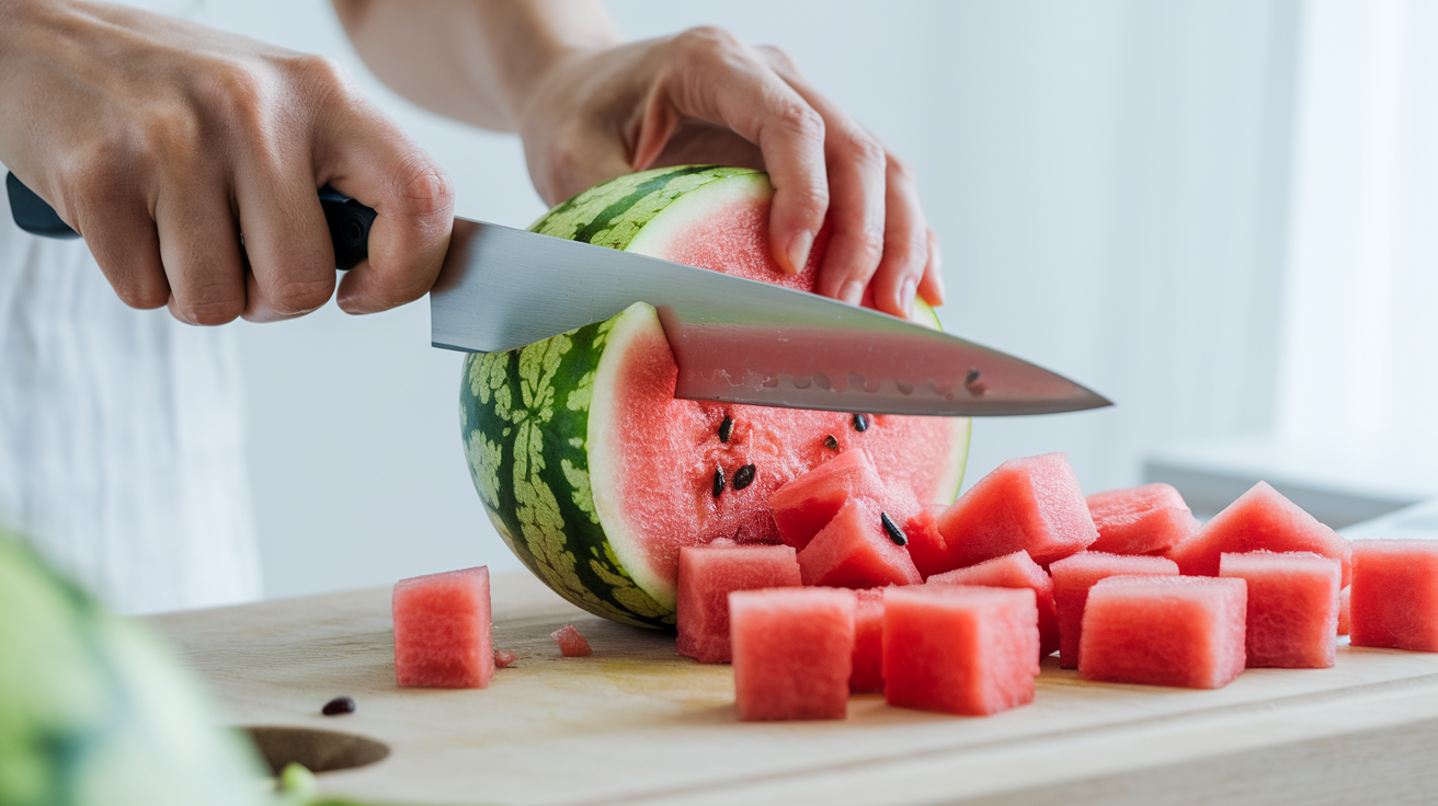 Watermelon Feta Mint Salad preparation