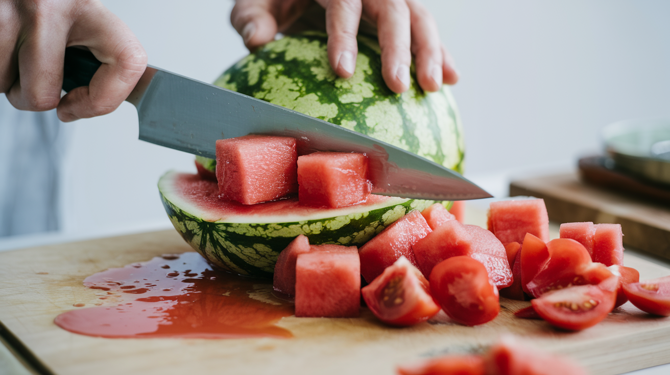 Watermelon Tomato Cold Bisque preparation