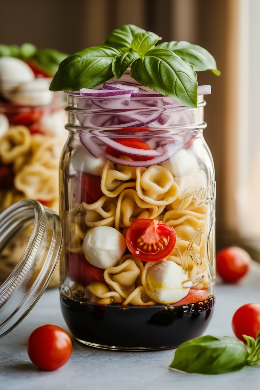 caprese tortellini jar salad