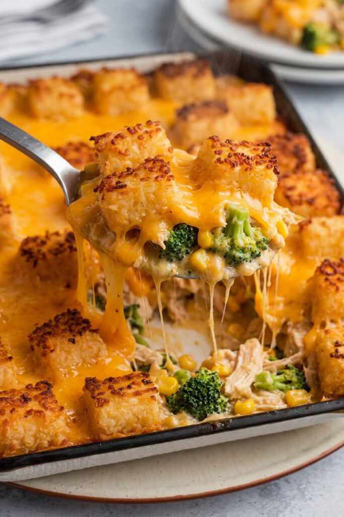 cheesy rotisserie chicken tater tot casserole