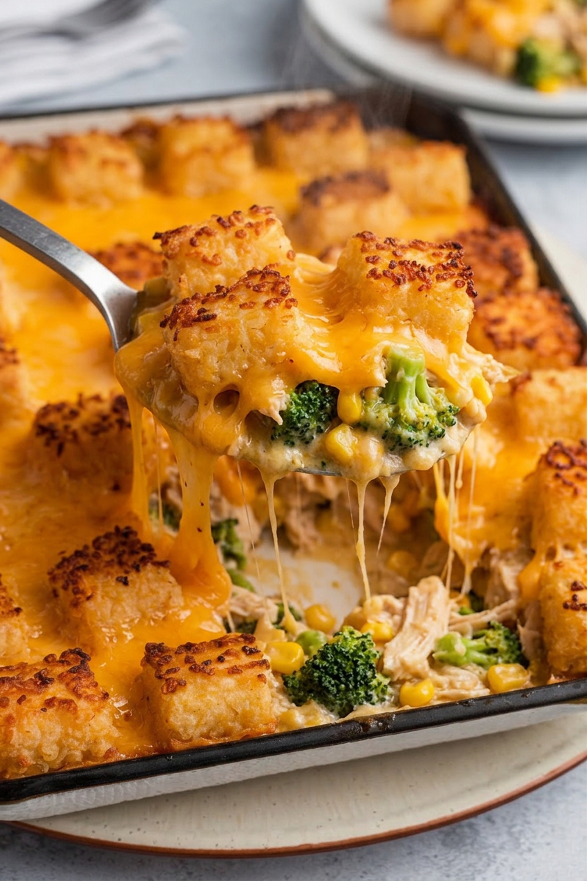 cheesy rotisserie chicken tater tot casserole