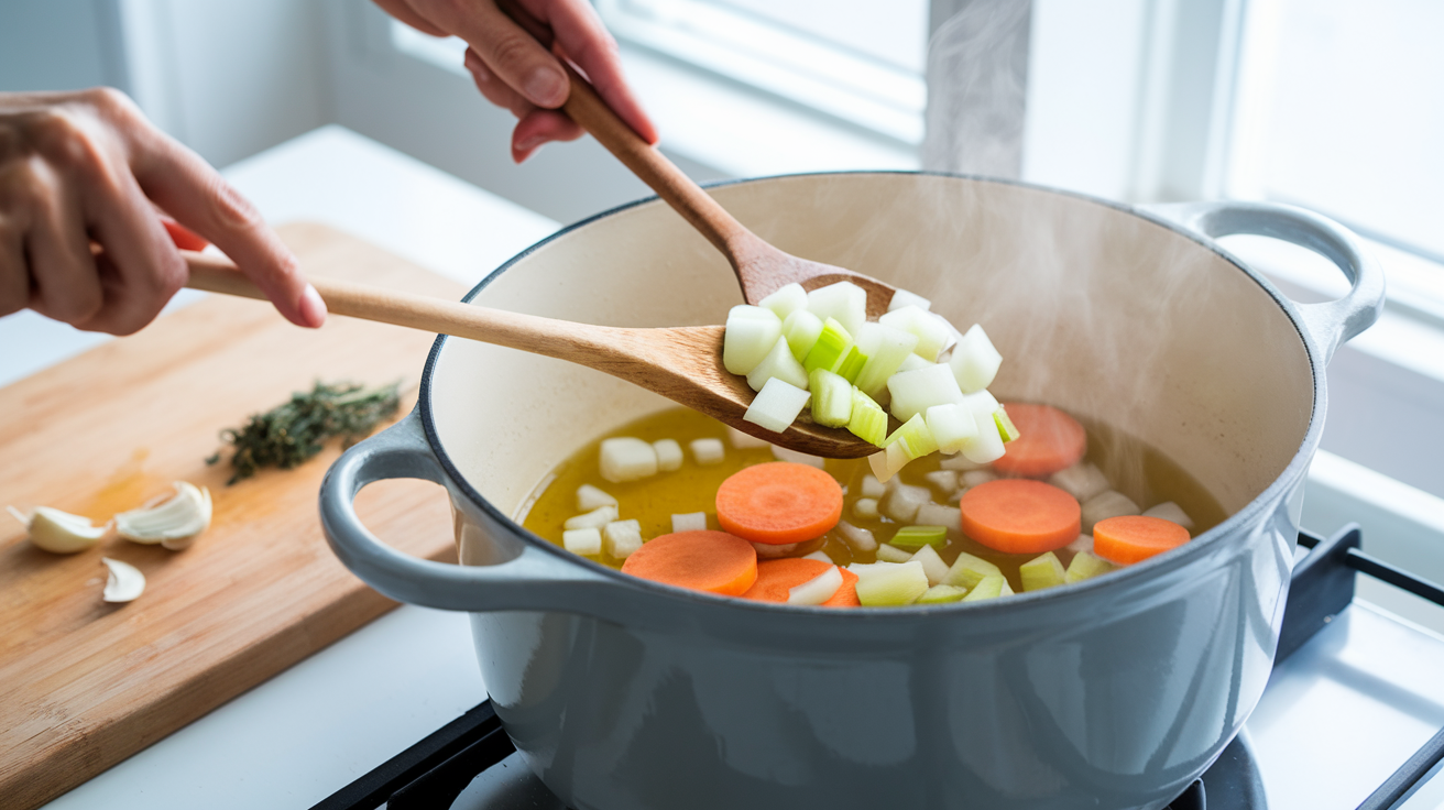 Chicken and Spinach Gnocchi Soup preparation