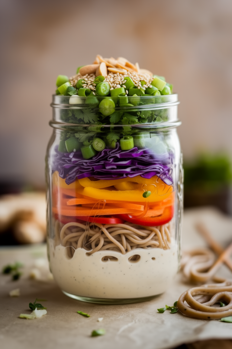 cold sesame noodle mason jar salad