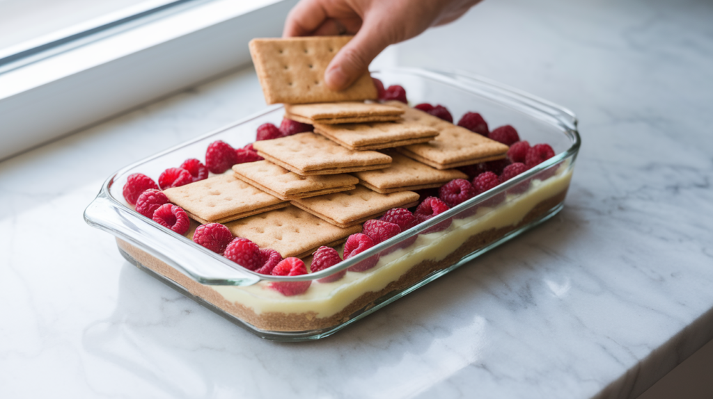 No Bake Lemon Raspberry Icebox Cake - step 3