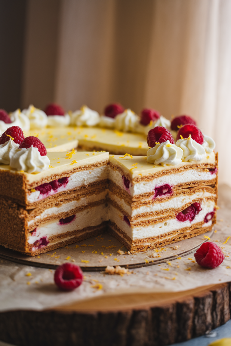 No Bake Lemon Raspberry Icebox Cake