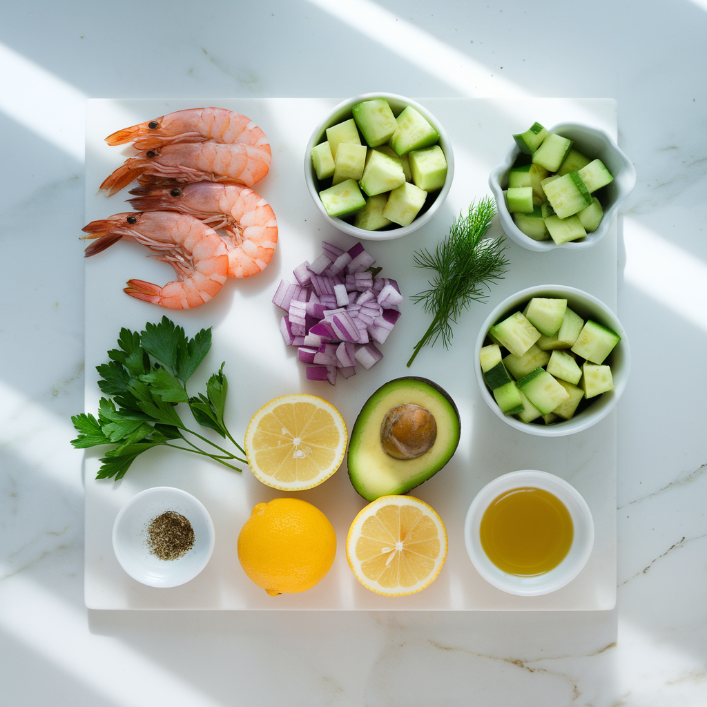 Shrimp Avocado Cucumber Salad ingredients