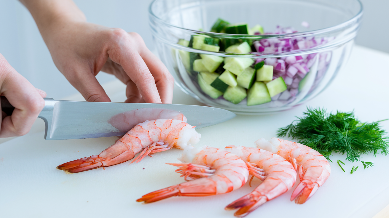 Shrimp Avocado Cucumber Salad preparation
