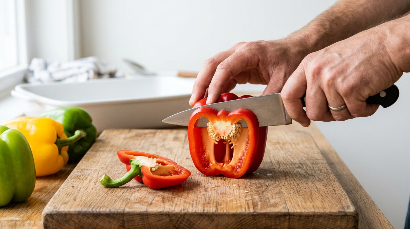 Stuffed Bell Peppers Beef Rice preparation