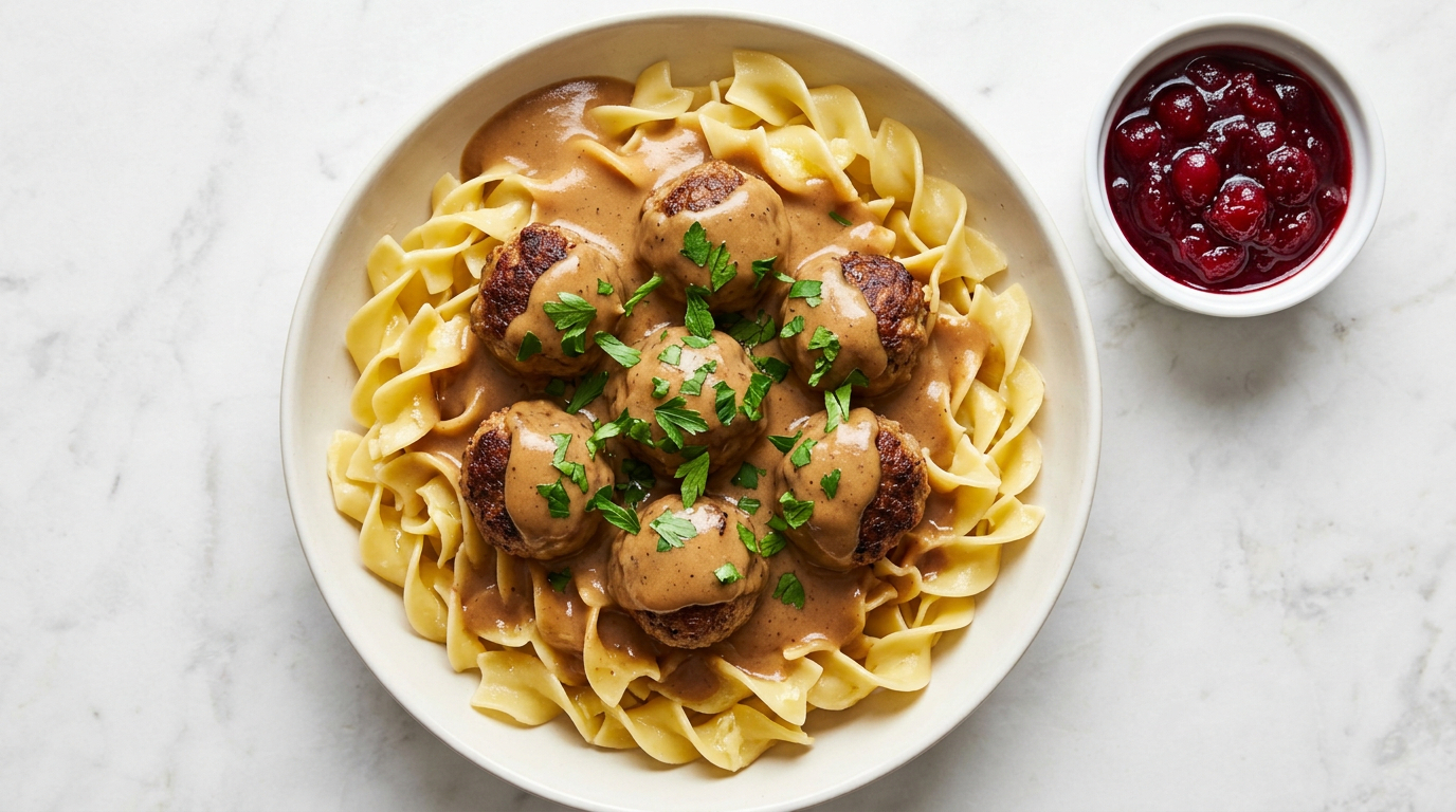 Swedish Meatballs with Egg Noodles and Cranberry Sauce - step 4
