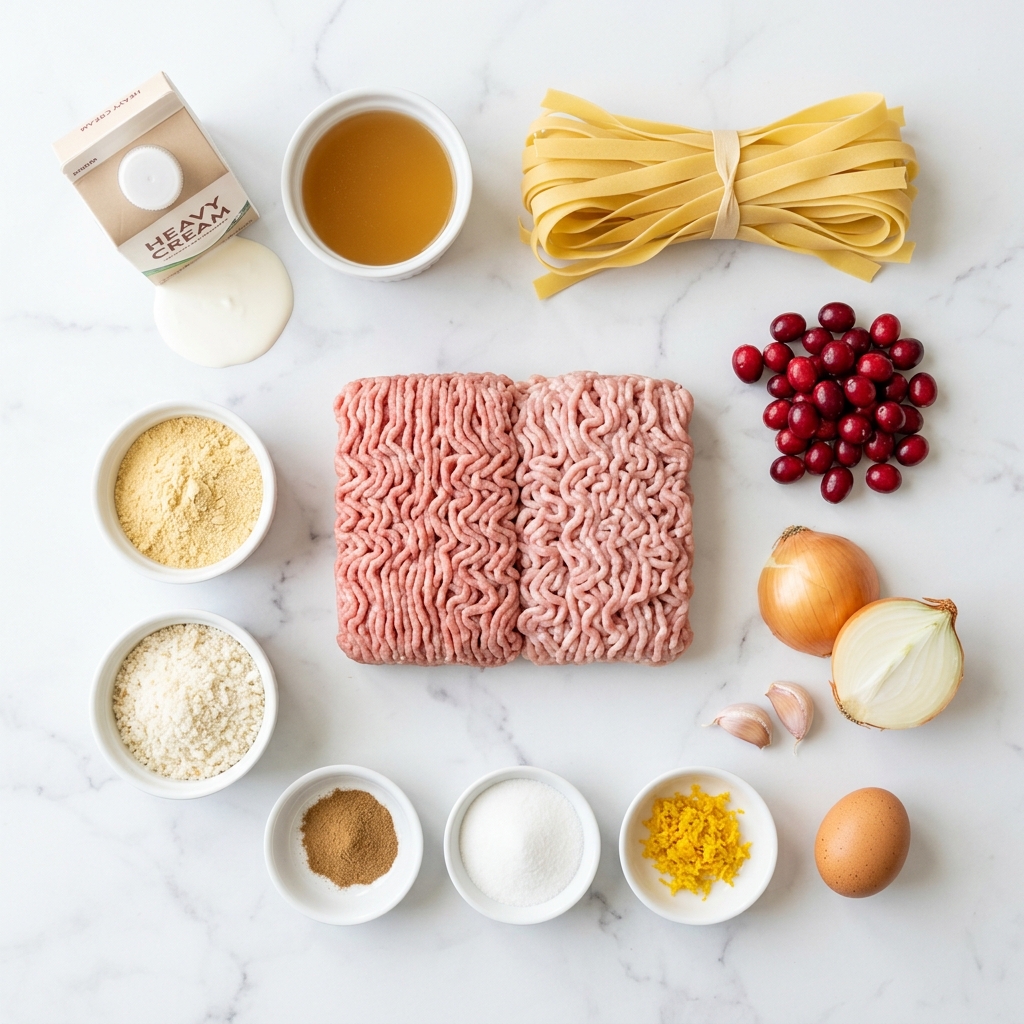 Swedish Meatballs with Egg Noodles and Cranberry Sauce ingredients