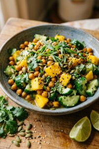 Chickpea Mango Smashed Cucumber Salad