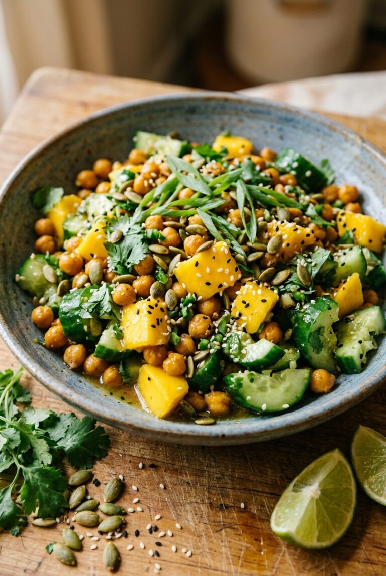Chickpea Mango Smashed Cucumber Salad
