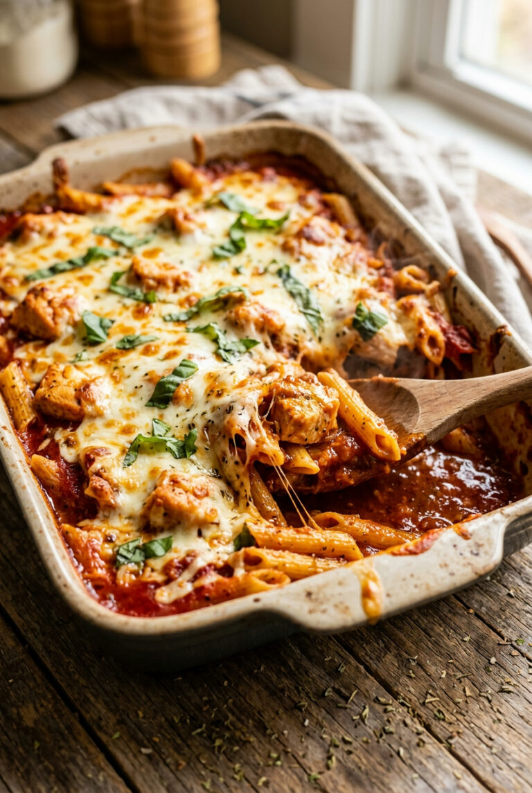 Dump and Bake Chicken Parmesan Pasta