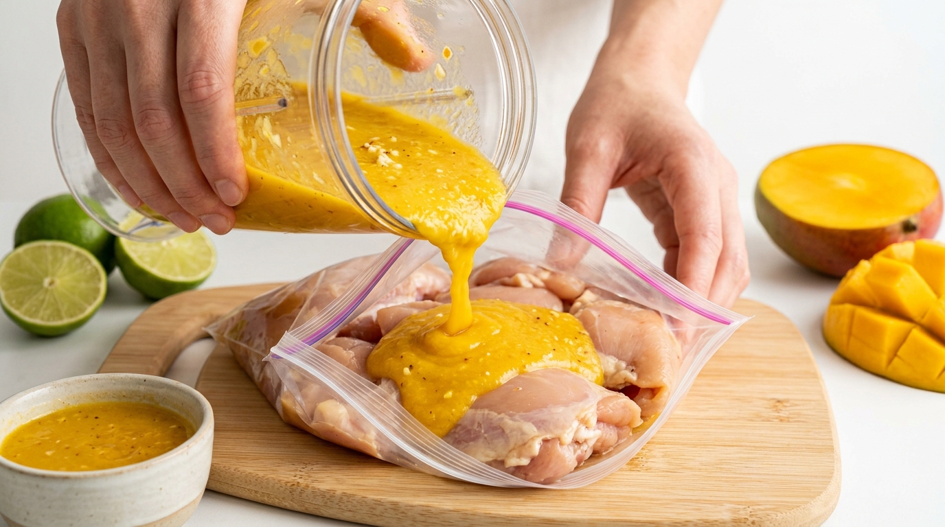 Grilled Mango Lime Chicken and Rice preparation