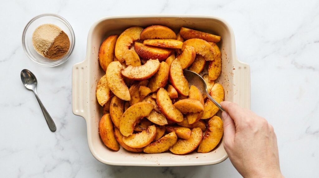 High Protein Peach Cobbler with Cottage Cheese Topping - step 1